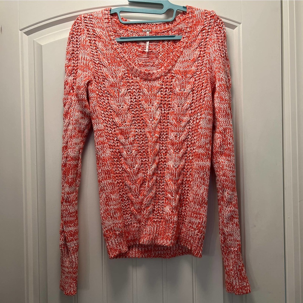 Free People Women’s Scoop Neck Knit Pullover Sweater Size M Red‎ White